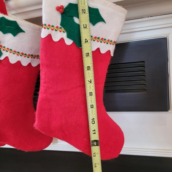 Vintage 1980s Christmas Classic Felt Stockings Red, green and gold Rickrack Trim - Picture 6 of 7